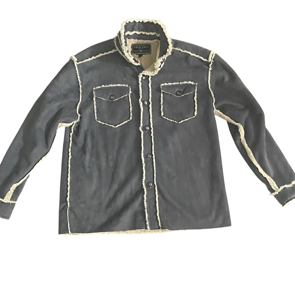 True Grit Gray Sherpa/Fleece Cream Trim Button Up Women’s Jacket Size Large